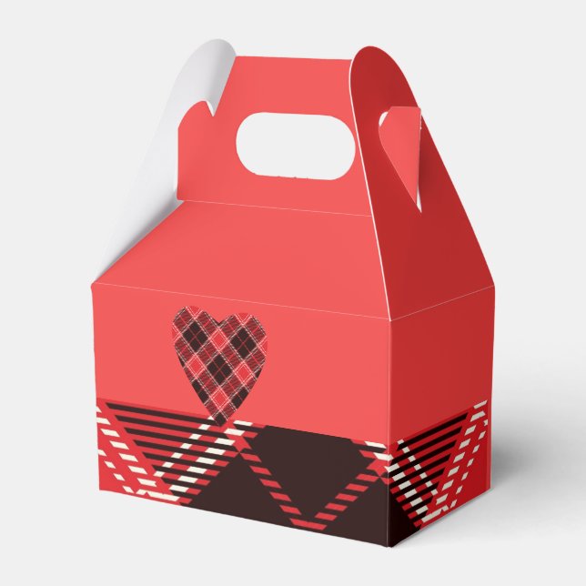 Röd diamantmönstrad Tartan Favor Box Presentaskar (Framsidan Sidan)