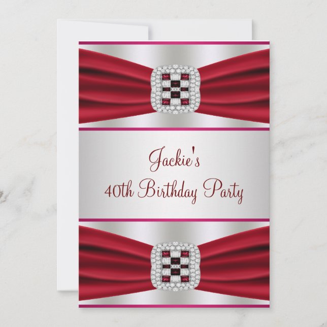 Röd Diamond 40:e födelsedagsinbjudan Inbjudningar (Framsida)