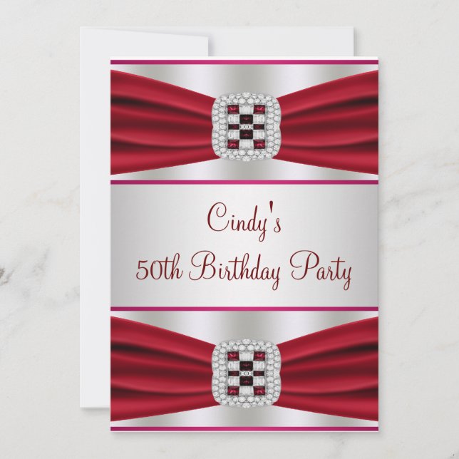 Röd Diamond 50:e födelsedagsinbjudan Inbjudningar (Framsida)