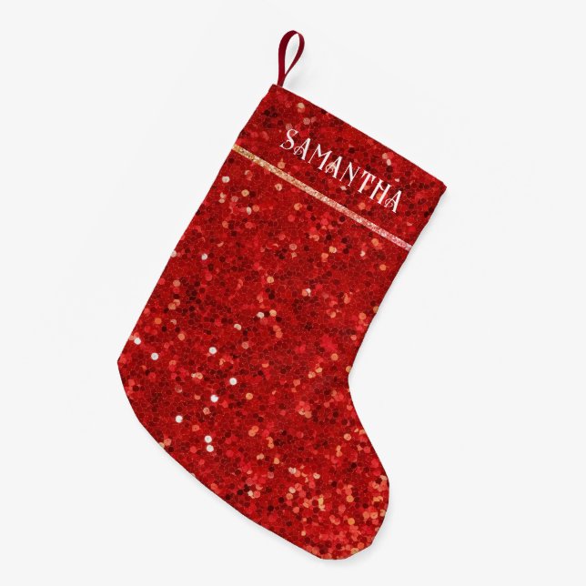 Röd digital glitter & gnistrande liten julstrumpa (Framsidan (Hängande))