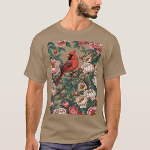 Röd dinal Fågel och Peony Blommor T Shirt