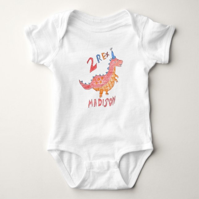 Röd dinosaurie två rex 2-års födelsedagsfest  t shirt (Framsida)