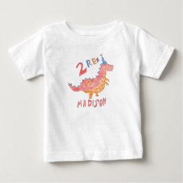 Röd dinosaurie två rex 2-års födelsedagsfest t shirt