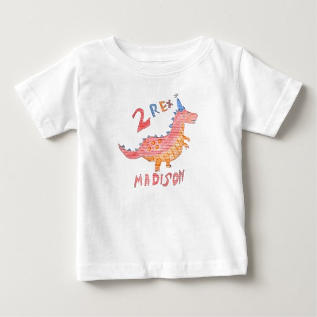 Röd dinosaurie två rex 2-års födelsedagsfest  t shirt (Framsida)