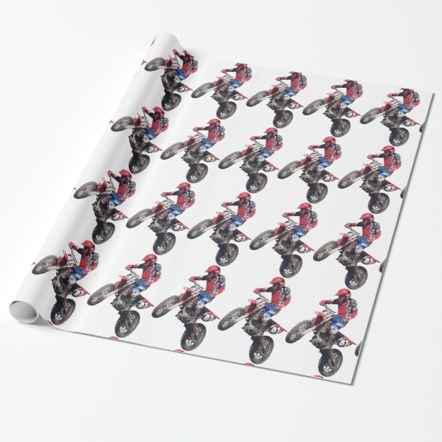 Röd dirt bike presentpapper (Utrullad)