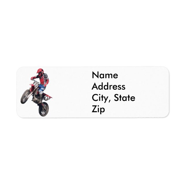 Röd dirt bike returadress etikett (Framsidan)