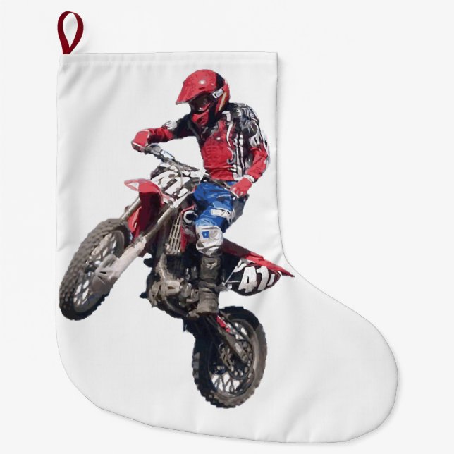 Röd dirt bike stor julstrumpa (Framsidan)