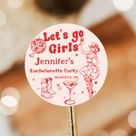 Röd Disco Cowgirl Rodeo Sällskapsfest för Bruden Runt Klistermärke