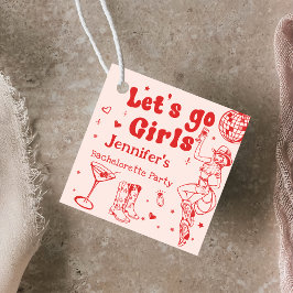 Röd Disco Cowgirl Rodeo Sängvätningsparty Gåvor Etiketter