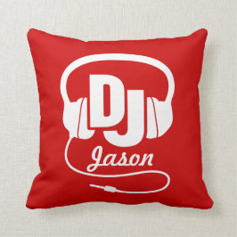 Röd DJ & vit tillfogar ditt namn kudder Kudde