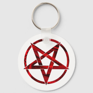 Röd Djävul Pentagram Nyckelring