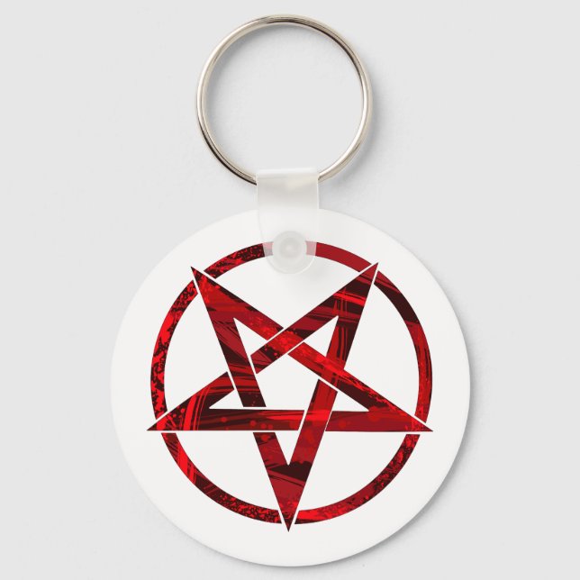 Röd Djävul Pentagram Nyckelring (Framsida)