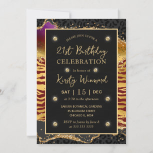 Röd djungelsafari Glitter Agate 21-årsdag Inbjudningar