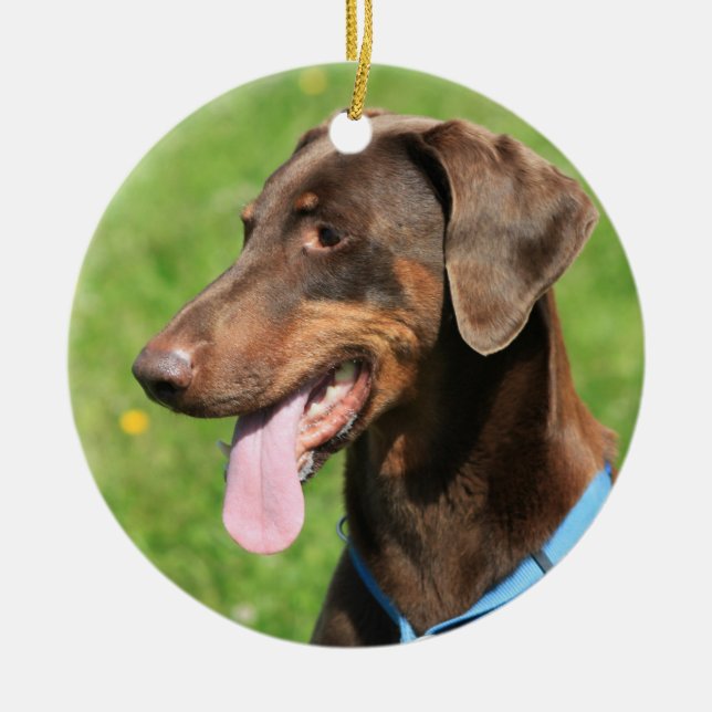 Röd doberman julgransprydnad keramik (Framsidan)