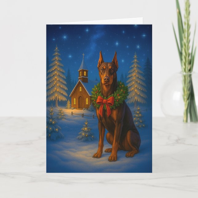 Röd Doberman Julkort Helgkort (Framsida)