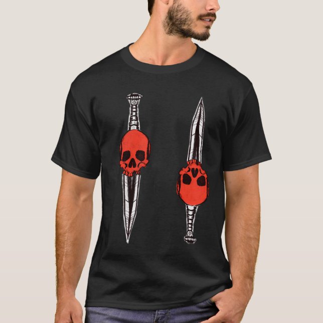 Röd dödskallekniv t shirt (Framsida)