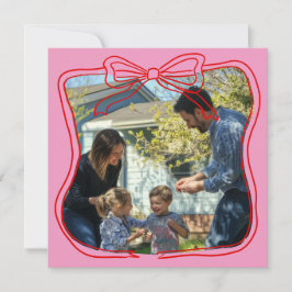 Röd Doodle Båge Ram Rosa Anpassad Foto Julkort