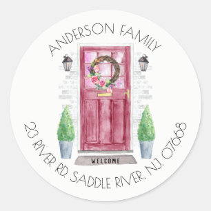 Röd dörr Ny etikett för hemadress