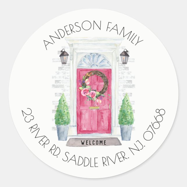 Röd dörr | Ny etikett för hemadress (Framsida)