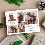 Röd dörr | Ny hemfotosamling Julkort<br><div class="desc">din ny adress med vänner och familj, tillsammans med fyra familjefotografier, med våra meddelanden om flytta av snyggtar för julhelgen. Utformningen har ett festligt meddelande (som visas med "vi håller på att slicka nya halls"), ditt namn och nytt adress tillsammans med en skisserad illustration av en röd ytterdörr som är...</div>