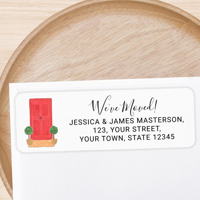 Röd dörr, Vi har flyttat, Returadress Etikett (Skapare uppladdad)