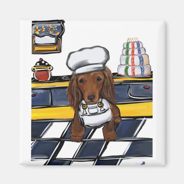 Röd Doxie Kock Magnet (Framsidan)