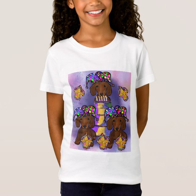Röd Doxie Mardi Gras T Shirt (Framsida)