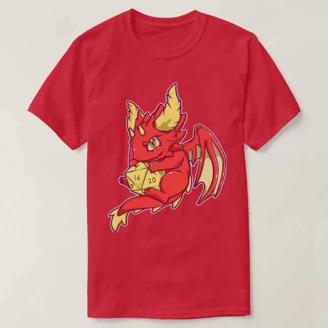 Röd dragon med D20 T Shirt (Design framsida)