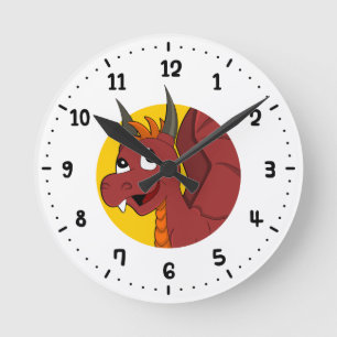 Röd dragon tecknad runt klocka