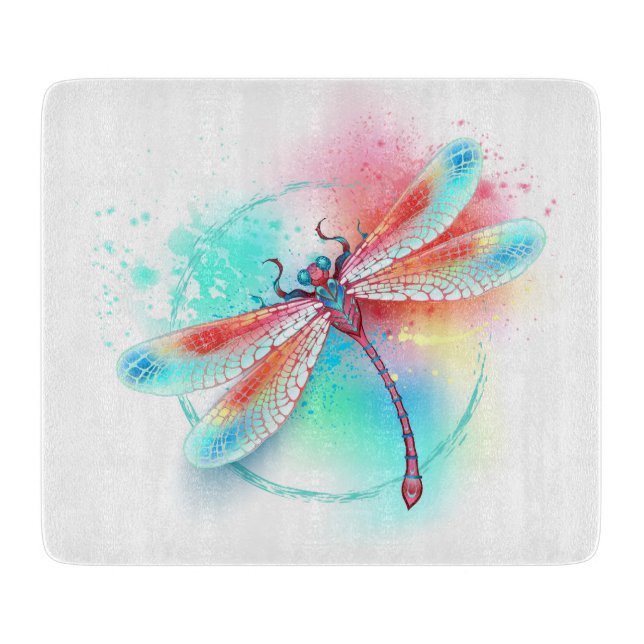 Röd dragonfly på vattenfärgsbakgrund (Framsidan)