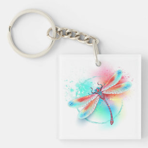 Röd dragonfly på vattenfärgsbakgrund