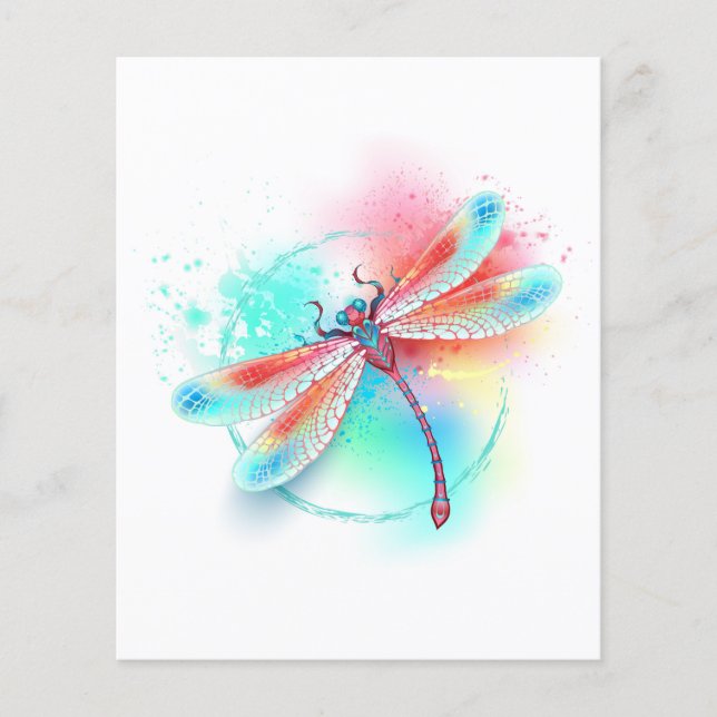 Röd dragonfly på vattenfärgsbakgrund (Framsida)