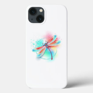 Röd dragonfly på vattenfärgsbakgrund