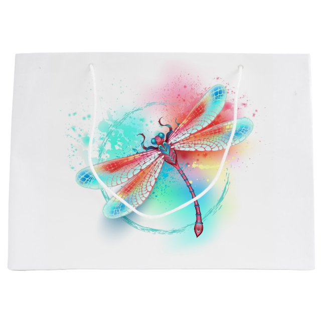 Röd dragonfly på vattenfärgsbakgrund (Framsidan)