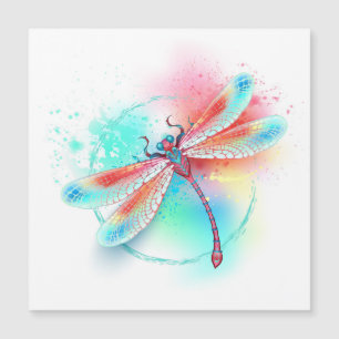 Röd dragonfly på vattenfärgsbakgrund