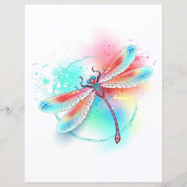 Röd dragonfly på vattenfärgsbakgrund (Framsida)