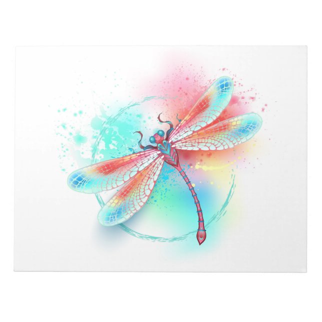 Röd dragonfly på vattenfärgsbakgrund anteckningsblock (Framsida)