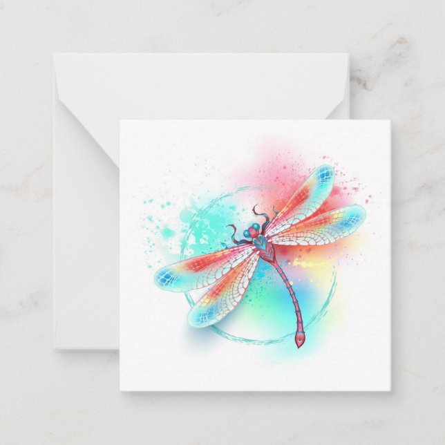Röd dragonfly på vattenfärgsbakgrund anteckningskort (Framsida)