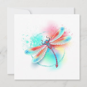 Röd dragonfly på vattenfärgsbakgrund anteckningskort
