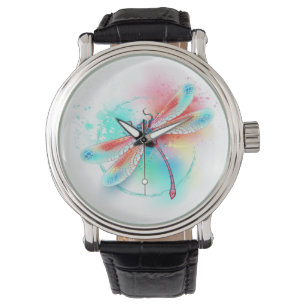 Röd dragonfly på vattenfärgsbakgrund armbandsur