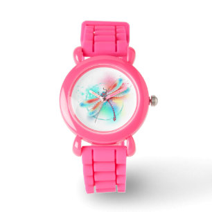 Röd dragonfly på vattenfärgsbakgrund armbandsur