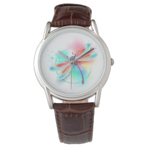 Röd dragonfly på vattenfärgsbakgrund armbandsur