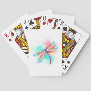 Röd dragonfly på vattenfärgsbakgrund casinokort