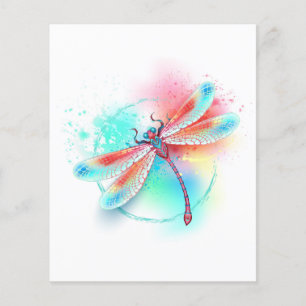Röd dragonfly på vattenfärgsbakgrund flygblad