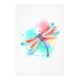 Röd dragonfly på vattenfärgsbakgrund fototryck