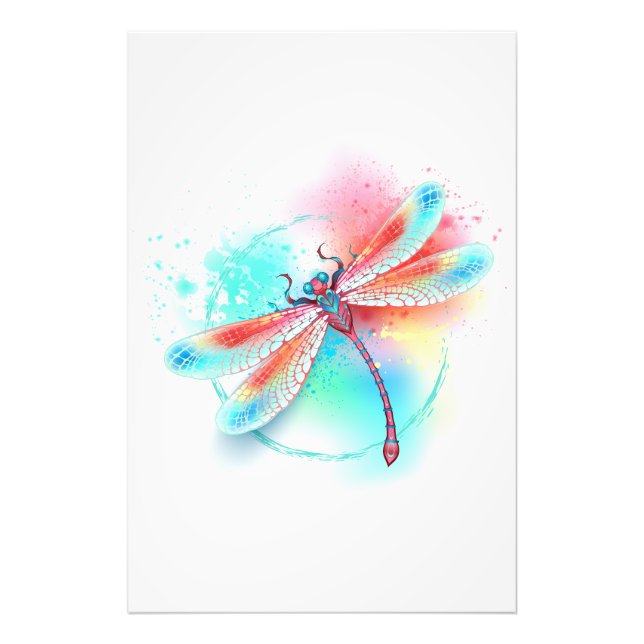 Röd dragonfly på vattenfärgsbakgrund fototryck (Framsidan)