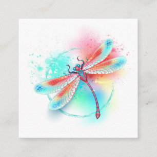 Röd dragonfly på vattenfärgsbakgrund fyrkantigt visitkort