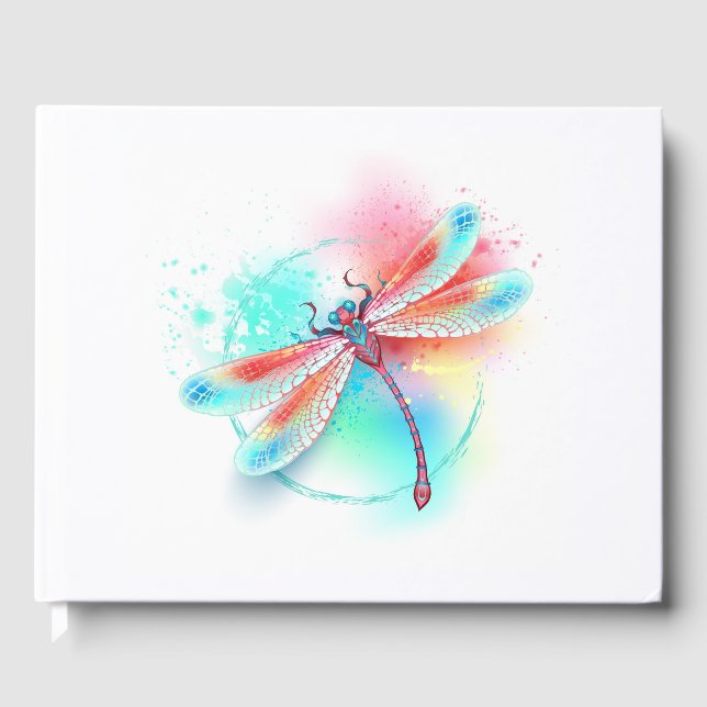 Röd dragonfly på vattenfärgsbakgrund gästböcker (Framsida)