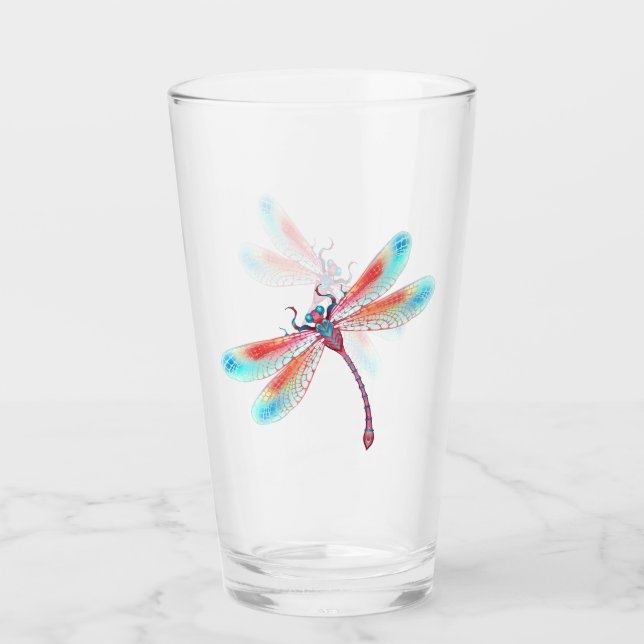Röd dragonfly på vattenfärgsbakgrund glaskopp (Framsida)