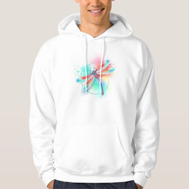 Röd dragonfly på vattenfärgsbakgrund hoodie (Framsida)